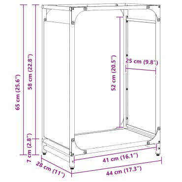 vidaXL Ράφι Καυσόξυλων Μαύρο 44x28x65 εκ. Χάλυβας ψυχρής έλασης