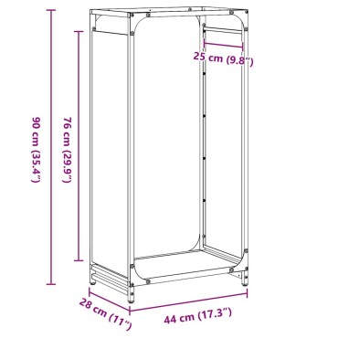 vidaXL Ράφι Καυσόξυλων Μαύρο 44x28x90 εκ. Χάλυβας ψυχρής έλασης