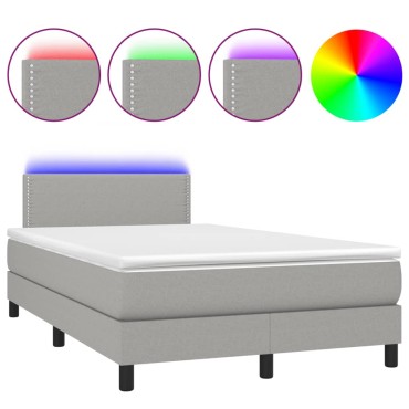vidaXL Κρεβάτι Boxspring με Στρώμα & LED Αν.Γκρι 120x190εκ. Υφασμάτινο
