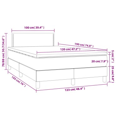 vidaXL Κρεβάτι Boxspring με Στρώμα & LED Αν.Γκρι 120x190εκ. Υφασμάτινο