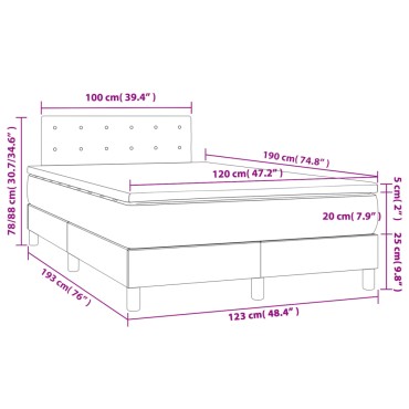 vidaXL Κρεβάτι Boxspring με Στρώμα & LED Αν.Γκρι 120x190εκ. Υφασμάτινο