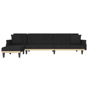 vidaXL Καναπές Κρεβάτι Γωνιακός Μαύρος 271x140x70cm Βελούδινος 1 τεμ.