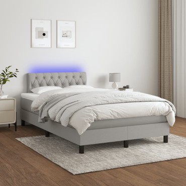 vidaXL Κρεβάτι Boxspring με Στρώμα & LED Αν.Γκρι 120x190εκ. Υφασμάτινο