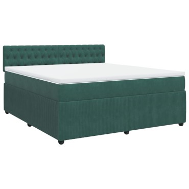 vidaXL Κρεβάτι Boxspring με Στρώμα Σκούρο Πράσινο 180x200εκ. Βελούδινο