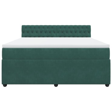 vidaXL Κρεβάτι Boxspring με Στρώμα Σκούρο Πράσινο 180x200εκ. Βελούδινο