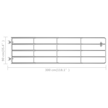 vidaXL Πόρτα Αγροκτήματος με 5 Μπάρες Ασημί (115-300)x90 εκ. Ατσάλινη