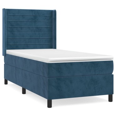 vidaXL Κρεβάτι Boxspring με Στρώμα Σκούρο Μπλε 90x200 εκ. Βελούδινο