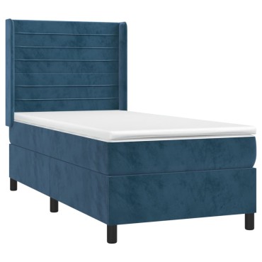 vidaXL Κρεβάτι Boxspring με Στρώμα Σκούρο Μπλε 90x200 εκ. Βελούδινο