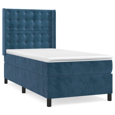 vidaXL Κρεβάτι Boxspring με Στρώμα Σκούρο Μπλε 90x200 εκ. Βελούδινο