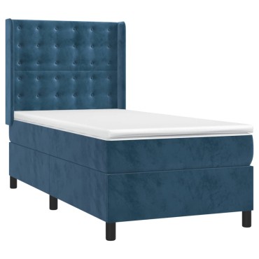 vidaXL Κρεβάτι Boxspring με Στρώμα Σκούρο Μπλε 90x200 εκ. Βελούδινο
