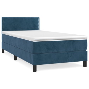 vidaXL Κρεβάτι Boxspring με Στρώμα Σκούρο Μπλε 90x200 εκ. Βελούδινο