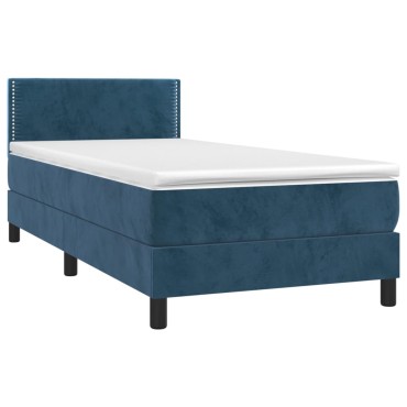 vidaXL Κρεβάτι Boxspring με Στρώμα Σκούρο Μπλε 90x200 εκ. Βελούδινο
