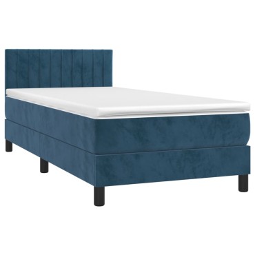 vidaXL Κρεβάτι Boxspring με Στρώμα Σκούρο Μπλε 90x200 εκ. Βελούδινο