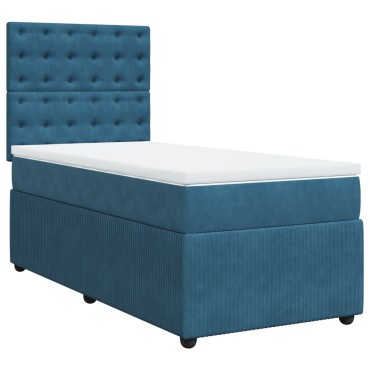 vidaXL Κρεβάτι Boxspring με Στρώμα Σκούρο Μπλε 90x200 εκ. Βελούδινο
