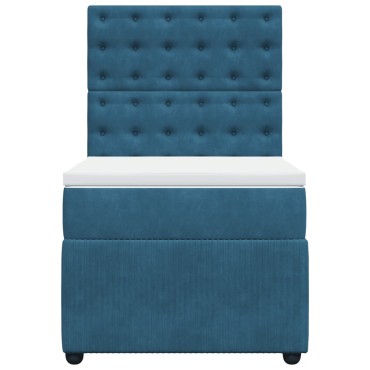 vidaXL Κρεβάτι Boxspring με Στρώμα Σκούρο Μπλε 90x200 εκ. Βελούδινο
