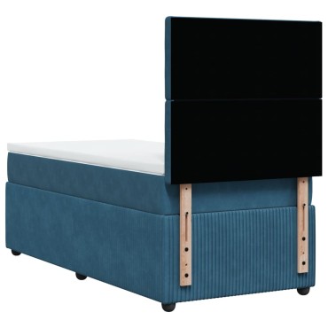 vidaXL Κρεβάτι Boxspring με Στρώμα Σκούρο Μπλε 90x200 εκ. Βελούδινο