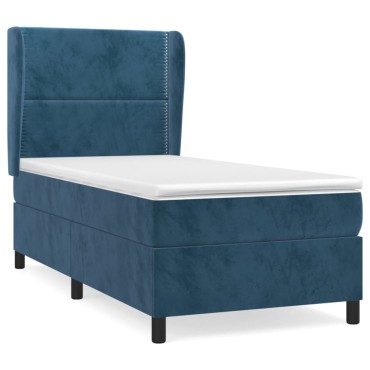 vidaXL Κρεβάτι Boxspring με Στρώμα Σκούρο Μπλε 90x200 εκ. Βελούδινο