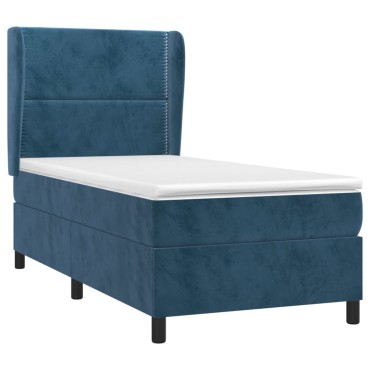 vidaXL Κρεβάτι Boxspring με Στρώμα Σκούρο Μπλε 90x200 εκ. Βελούδινο