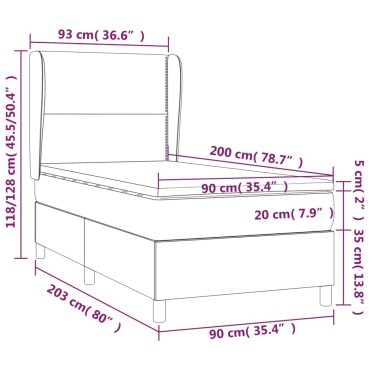 vidaXL Κρεβάτι Boxspring με Στρώμα Σκούρο Μπλε 90x200 εκ. Βελούδινο