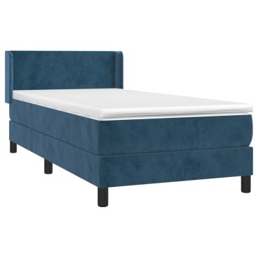 vidaXL Κρεβάτι Boxspring με Στρώμα Σκούρο Μπλε 90x200 εκ. Βελούδινο