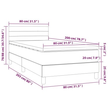 vidaXL Κρεβάτι Boxspring με Στρώμα & LED Taupe 80x200 εκ. Υφασμάτινο