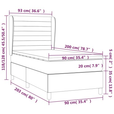 vidaXL Κρεβάτι Boxspring με Στρώμα Σκούρο Μπλε 90x200 εκ. Βελούδινο