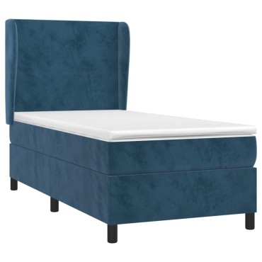 vidaXL Κρεβάτι Boxspring με Στρώμα Σκούρο Μπλε 90x200 εκ. Βελούδινο