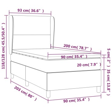 vidaXL Κρεβάτι Boxspring με Στρώμα Σκούρο Μπλε 90x200 εκ. Βελούδινο