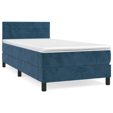 vidaXL Κρεβάτι Boxspring με Στρώμα Σκούρο Μπλε 90x200 εκ. Βελούδινο