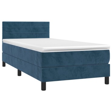 vidaXL Κρεβάτι Boxspring με Στρώμα Σκούρο Μπλε 90x200 εκ. Βελούδινο