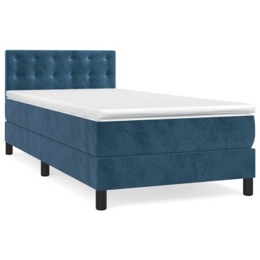 vidaXL Κρεβάτι Boxspring με Στρώμα Σκούρο Μπλε 90x200 εκ. Βελούδινο