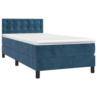 vidaXL Κρεβάτι Boxspring με Στρώμα Σκούρο Μπλε 90x200 εκ. Βελούδινο