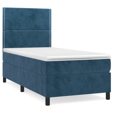 vidaXL Κρεβάτι Boxspring με Στρώμα Σκούρο Μπλε 90x200 εκ. Βελούδινο