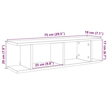 vidaXL Ράφια τοίχου 2 τεμ. Μαύρη βελανιδιά 75x18x20cm