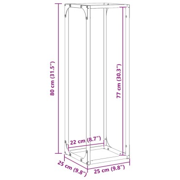 vidaXL Ράφι για καυσόξυλα Μαύρο 25x25x80 cm Ατσάλι ψυχρής έλασης