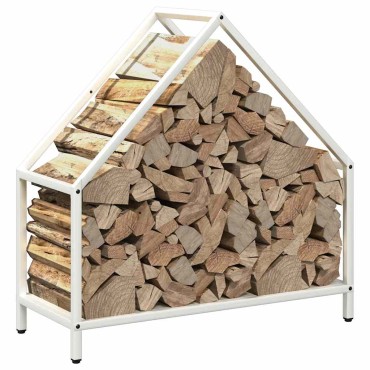vidaXL Ράφι για καυσόξυλα Λευκό 60x25x60 cm Ατσάλι ψυχρής έλασης