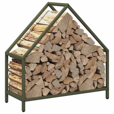 vidaXL Ράφι για καυσόξυλα Ελαιοπράσινο 60x25x60cm Ατσάλι ψυχρής έλασης