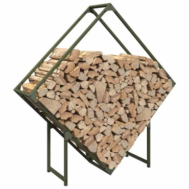 vidaXL Ράφι για καυσόξυλα Ελαιοπράσινο 100x25x100 cm