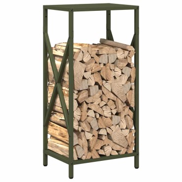 vidaXL Ράφι για καυσόξυλα Ελαιοπράσινο 34x25x70cm Ατσάλι ψυχρής έλασης