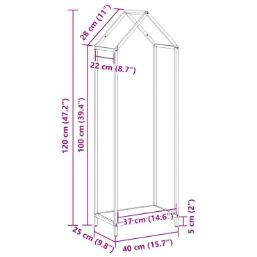 vidaXL Ράφι για καυσόξυλα Μαύρο 40x25x120 cm Ατσάλι ψυχρής έλασης