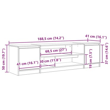 vidaXL Έπιπλο Τηλεόρασης Γκρι Sonoma 188,5x41x50cm Επεξεργ. Ξύλο