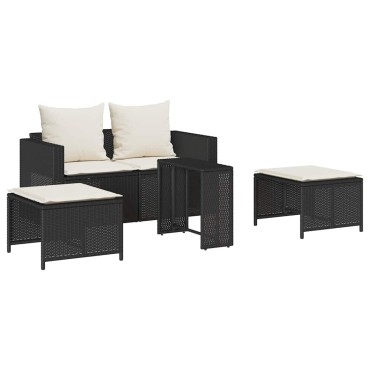 vidaXL 5 τεμ. σετ καναπέδες κήπου με μαξιλάρια Stackable μαύρο 63x63,5x60,5 cm  Γωνιακός