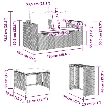 vidaXL 5 τεμ. σετ καναπέδες κήπου με μαξιλάρια Stackable μαύρο 63x63,5x60,5 cm  Γωνιακός