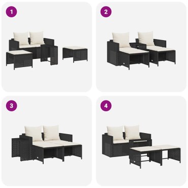 vidaXL 5 τεμ. σετ καναπέδες κήπου με μαξιλάρια Stackable μαύρο 63x63,5x60,5 cm  Γωνιακός