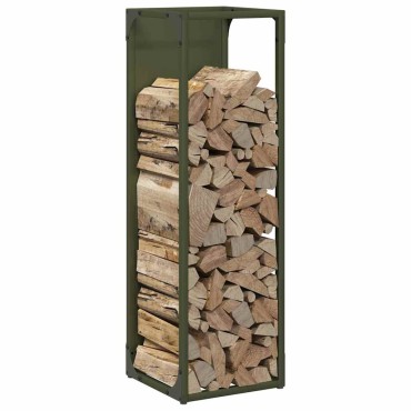 vidaXL Ράφι για καυσόξυλα Ελαιοπράσινο 25x25x80cm Ατσάλι ψυχρής έλασης
