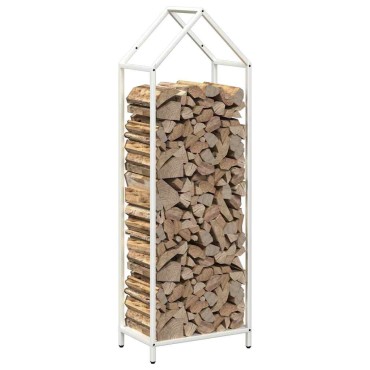 vidaXL Ράφι για καυσόξυλα Λευκό 40x25x120 cm Ατσάλι ψυχρής έλασης
