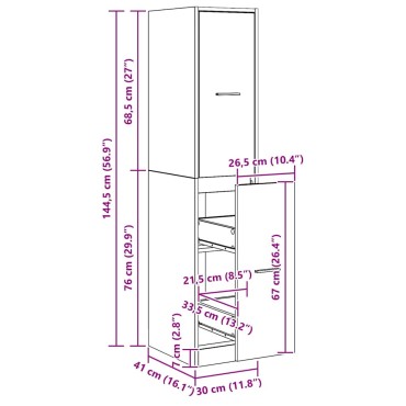 vidaXL Ντουλάπι Φαρμακείου Χειροποίητο Δρυς 30x41x144,5cm από Τεχνητό Ξύλο 1 τεμ.