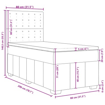 vidaXL Κρεβάτι Boxspring με Στρώμα Μπλε 80x200 εκ. Υφασμάτινο