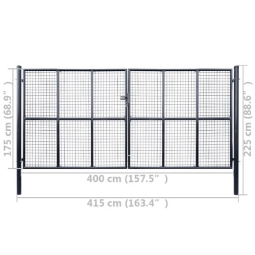 vidaXL Πόρτα Περίφραξης με Πλέγμα Γκρι 400 x 175 εκ. Γαλβαν. Χάλυβας