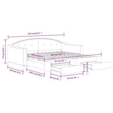 vidaXL Καναπές Κρεβάτι Συρόμενος Αν. Γκρι 100x200cm Ύφασμα & Συρτάρια 1 τεμ. - Μονό
